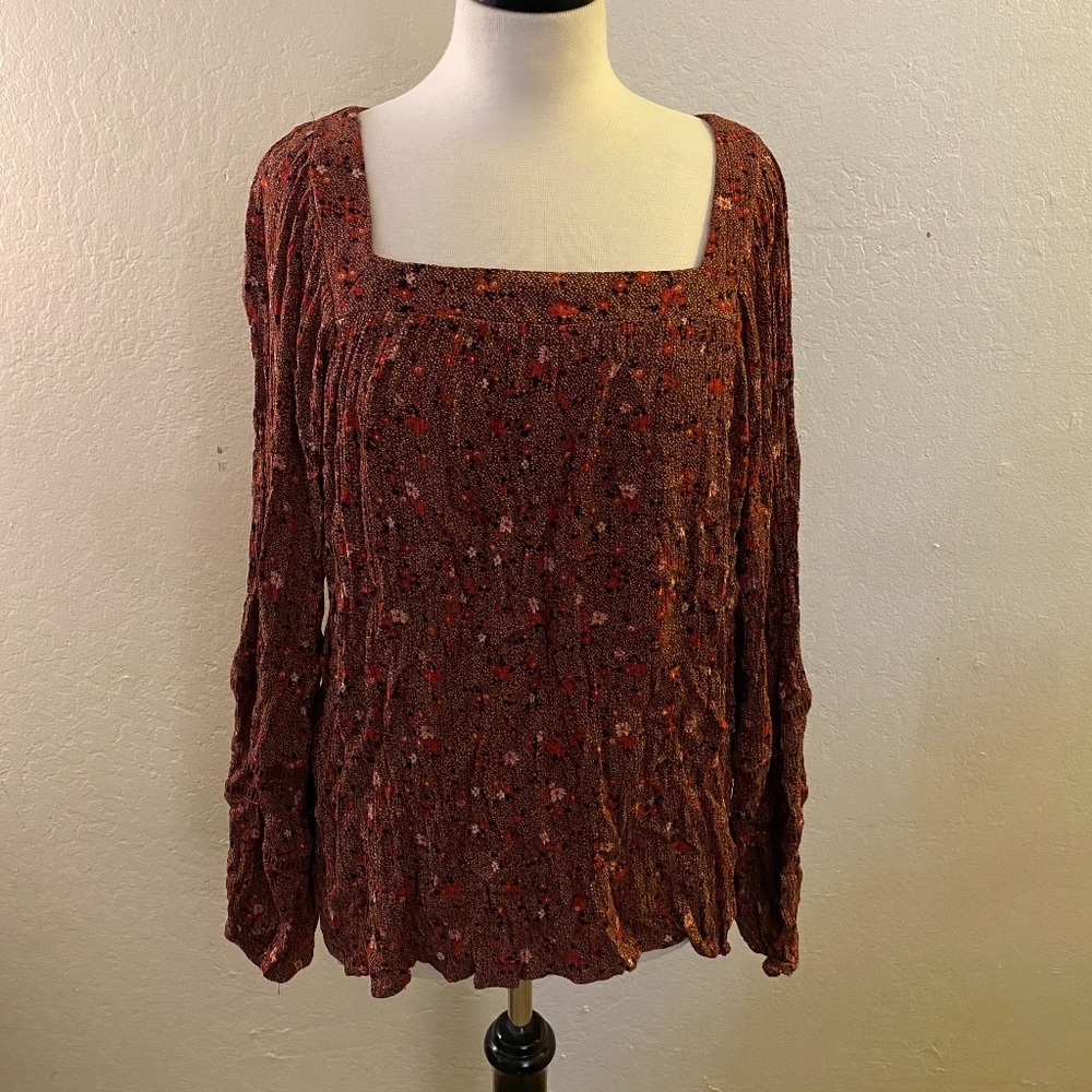 Knox Rose Burgundy Floral Long Sleeve Blouse